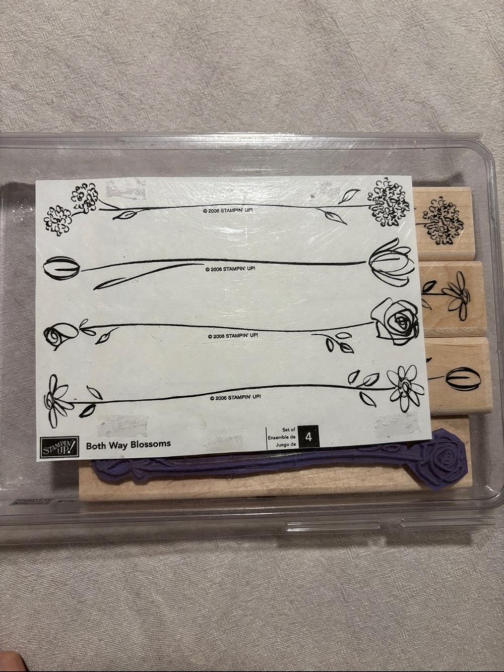 Stampin' Up! Both Way Blossoms Wood-Mount Stamp Set - Purple, Natural Wood